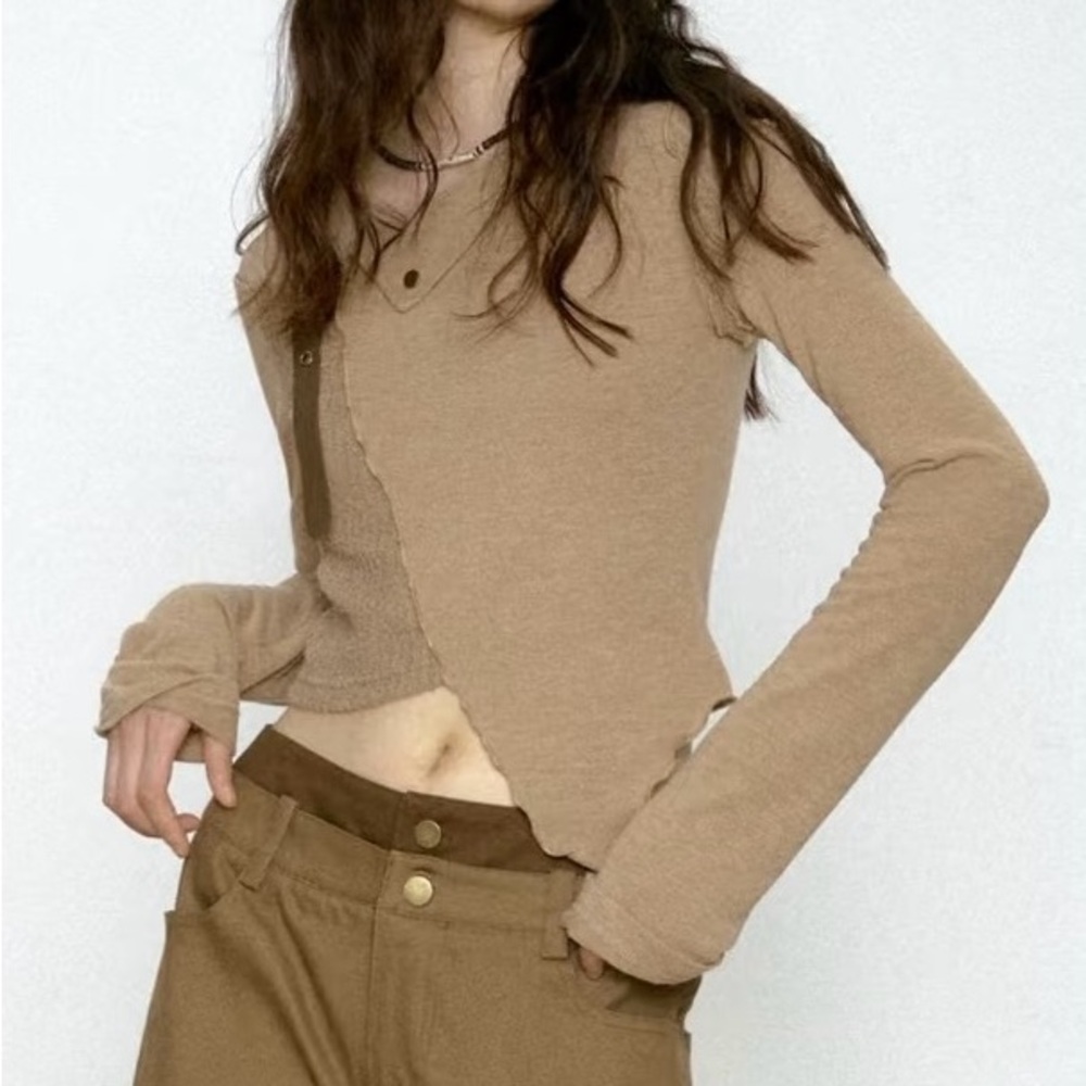 Tan Asymmetrical Women Top